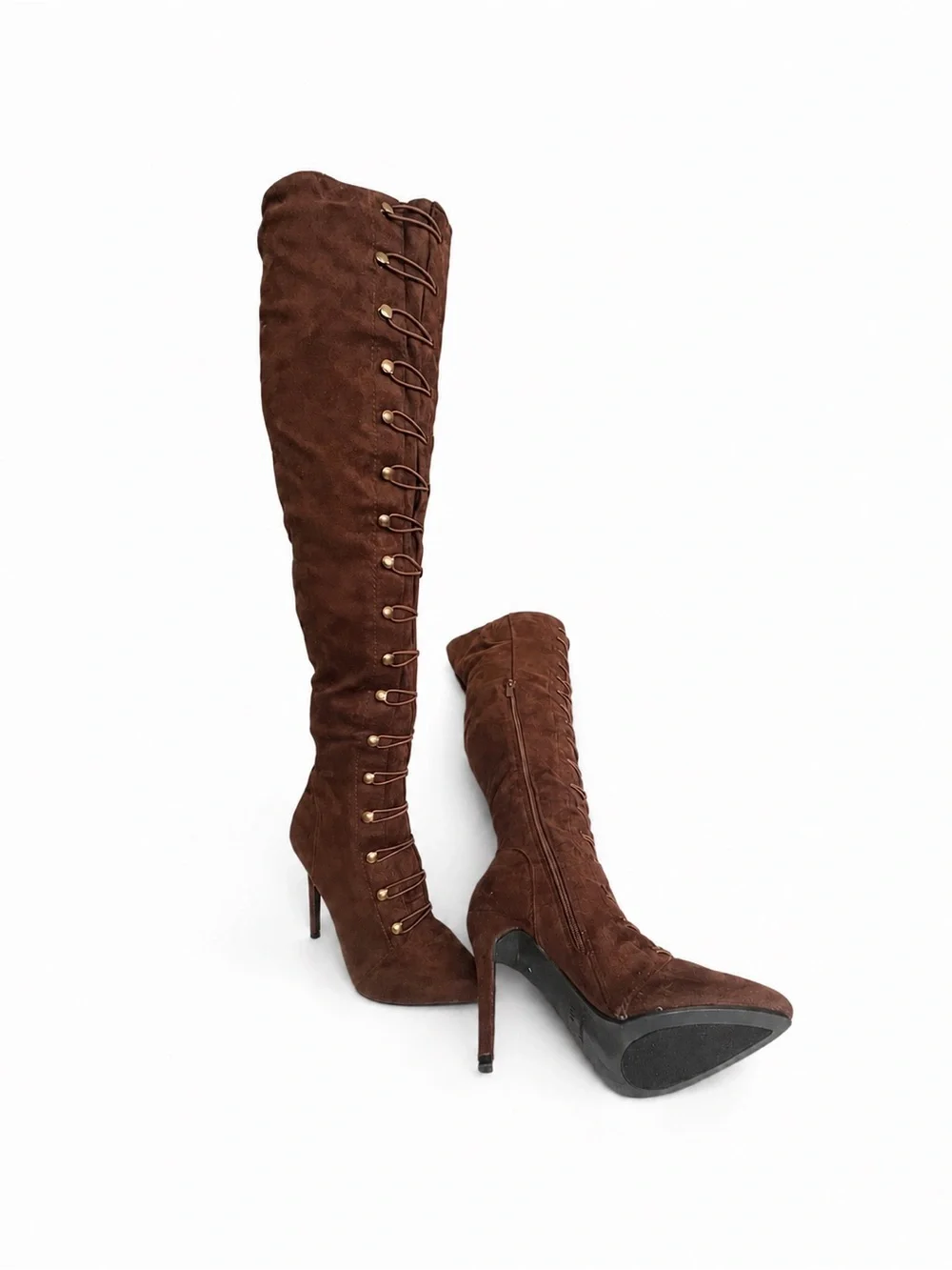 Women's Brown Lace-Up Over-the-Knee Stiletto Boots